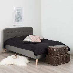 Mørteens Lit capitonné Klink II - Gris foncé - 140 x 200cm -Lits & literie Soldes 1000016038 190930 16175200003 MOOD DETAILS P000000001000016038 mood