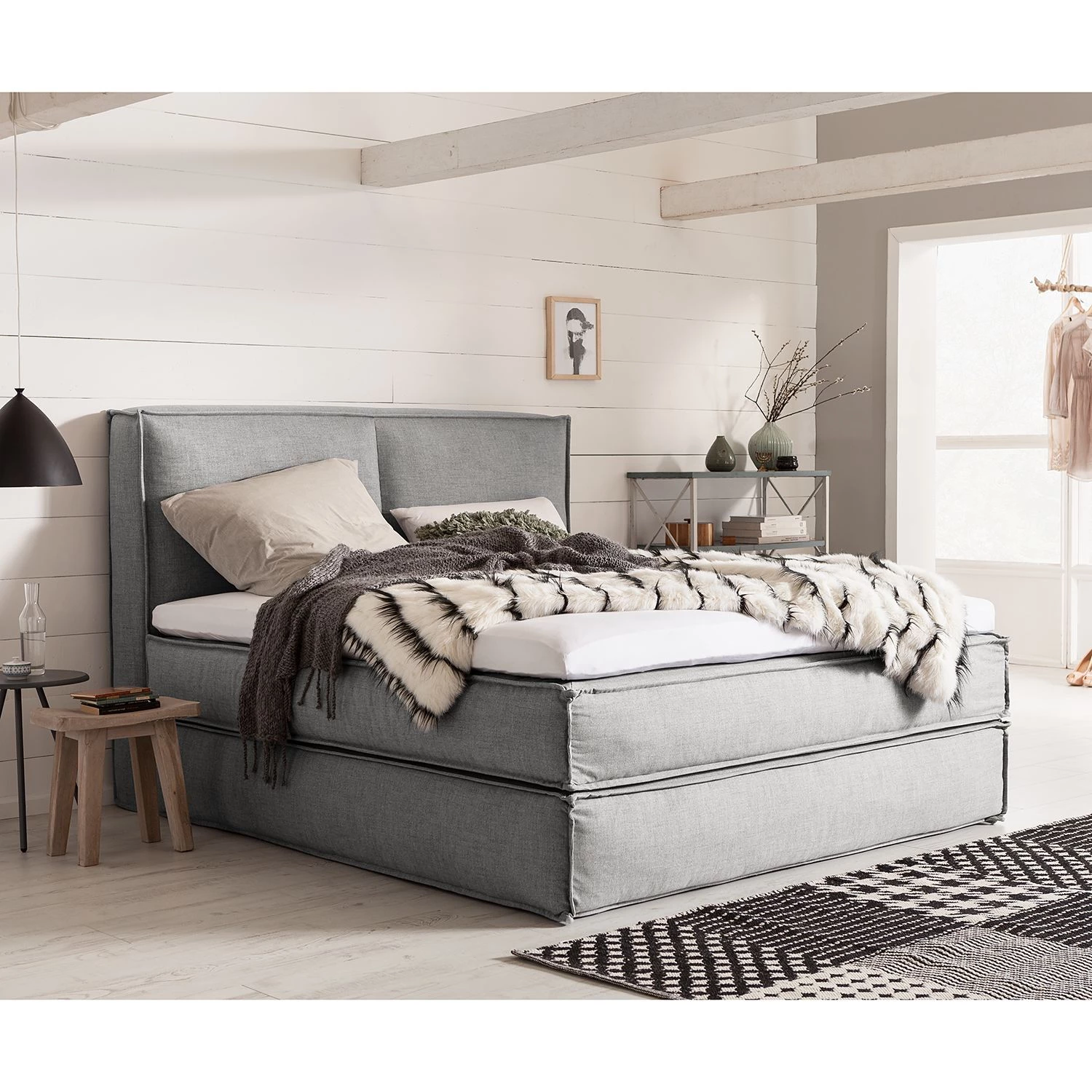 Lit boxspring Kinx - Tissu KINX : Gris - 200 x 200cm - D2 souple - 130 cm 4 Lit boxspring Kinx - Tissu KINX : Gris - 200 x 200cm - D2 souple - 130 cm – Image 4