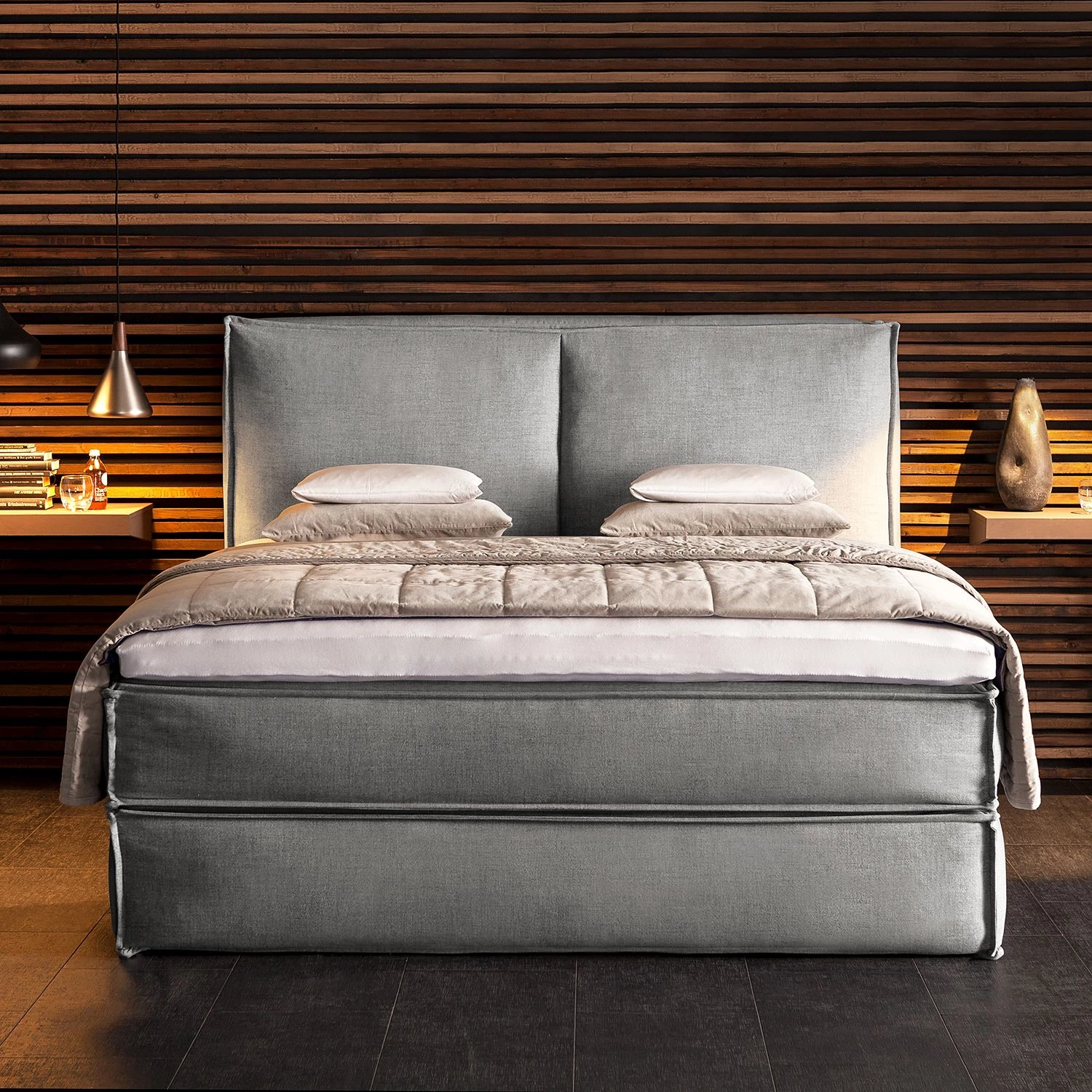 Lit boxspring Kinx - Tissu KINX : Gris - 200 x 200cm - D2 souple - 130 cm 5 Lit boxspring Kinx - Tissu KINX : Gris - 200 x 200cm - D2 souple - 130 cm – Image 5
