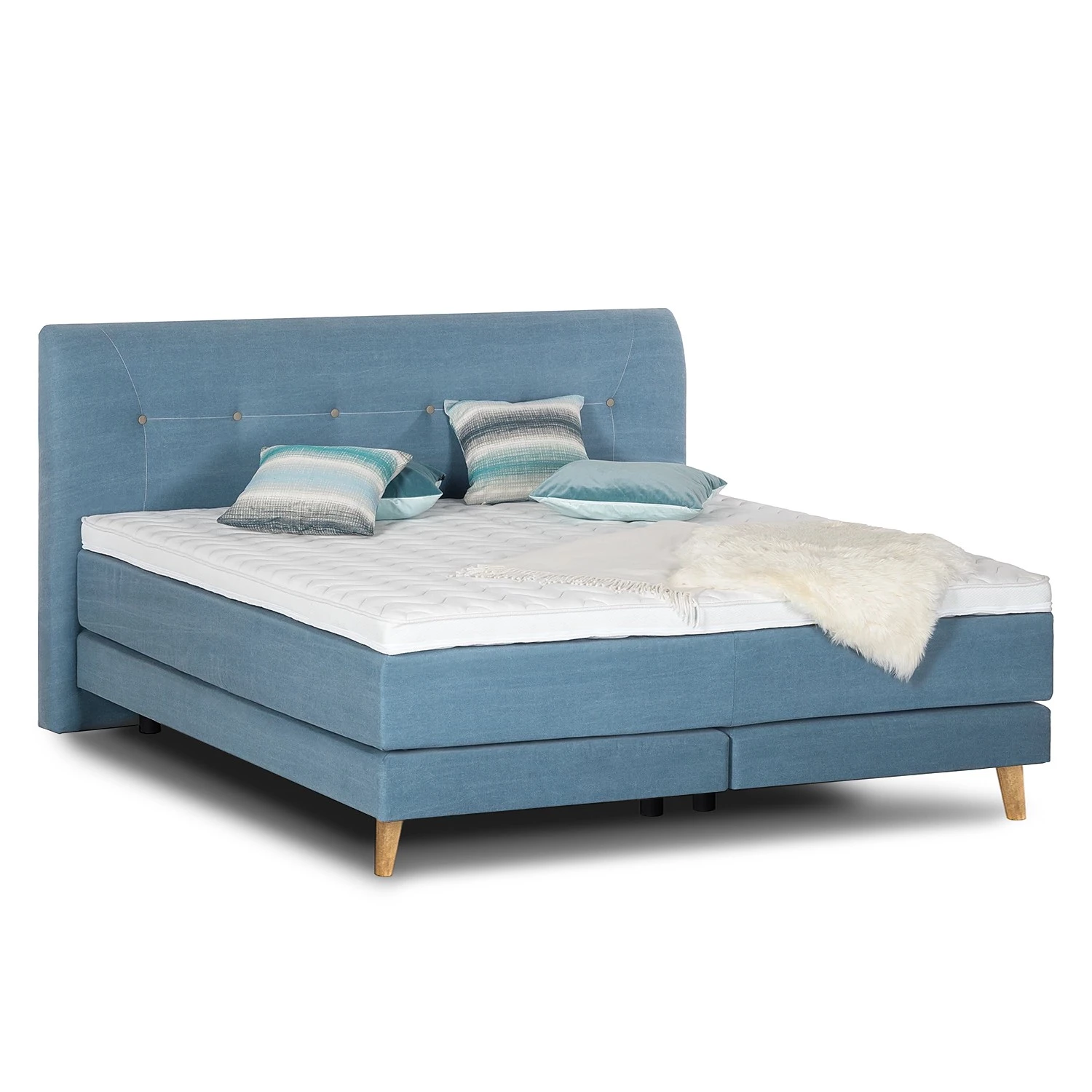 Mørteens Lit boxspring Mälby - Bleu clair mat - 160 x 200cm 1 Mørteens Lit boxspring Mälby - Bleu clair mat - 160 x 200cm