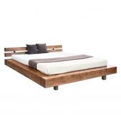 Wolf-Möbel Lit en bois massif Guru - Acacia massif - Acacia marron