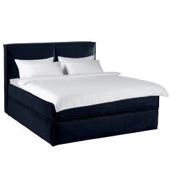Lit boxspring Kinx - Velours Fraya: Bleu marine - 180 x 200cm - D2 souple - 130 cm