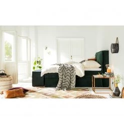 Lit boxspring Kinx - Velours Fraya: Vert de l'étang - 180 x 200cm - D2 souple - 130 cm -Lits & literie Soldes 1000125282 180914 15111120 MOOD GALLERYIMAGES P000000001000125282 mood