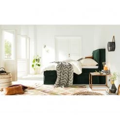 Lit boxspring Kinx - Velours Fraya: Vert de l'étang - 180 x 200cm - D2 souple - 130 cm -Lits & literie Soldes 1000125282 180919 08083908 MOOD GALLERYIMAGES P000000001000125282 mood