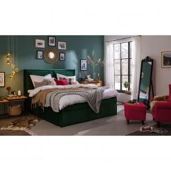 Lit boxspring Kinx - Velours Fraya: Vert de l'étang - 180 x 200cm - D2 souple - 130 cm -Lits & literie Soldes 1000125282 181121 15373444 MOOD GALLERYIMAGES P000000001000125282 mood