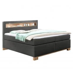 Wimex Lit boxspring Nevada - Tissu - 180 x 200 cm - Anthracite / Imitation chêne parqueté - Surmatelas en mousse froide