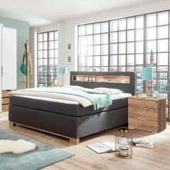 Wimex Lit boxspring Nevada - Tissu - 180 x 200 cm - Anthracite / Imitation chêne parqueté - Surmatelas en mousse froide -Lits & literie Soldes 1000126033 180903 14043008 MOOD GALLERYIMAGES P000000001000126033 mood