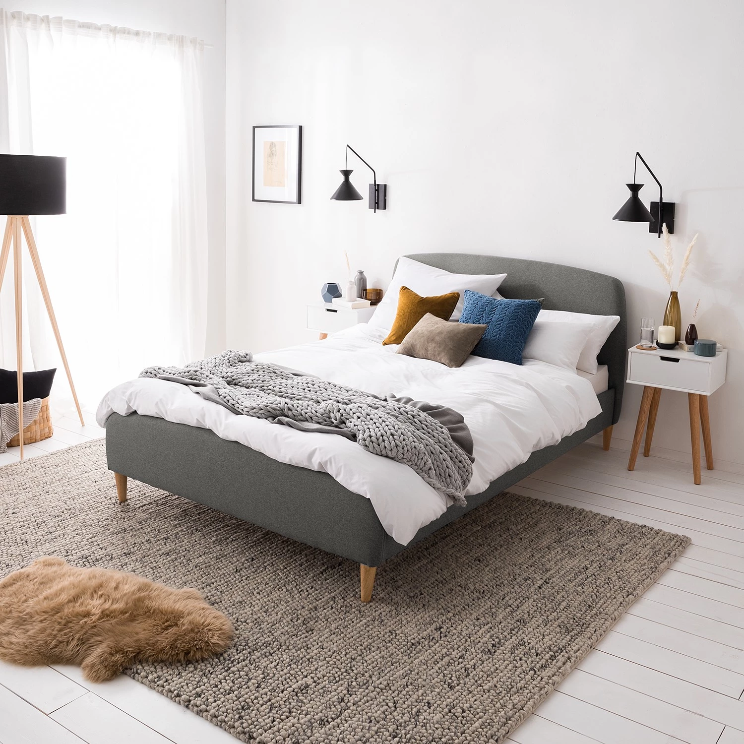 Mørteens Lit capitonné Belmonte - Tissu / Hévéa massif - Gris clair 2 Mørteens Lit capitonné Belmonte - Tissu / Hévéa massif - Gris clair – Image 2