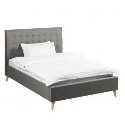 Mørteens Lit capitonné Almonte - Tissu / Hévéa massif - Gris clair