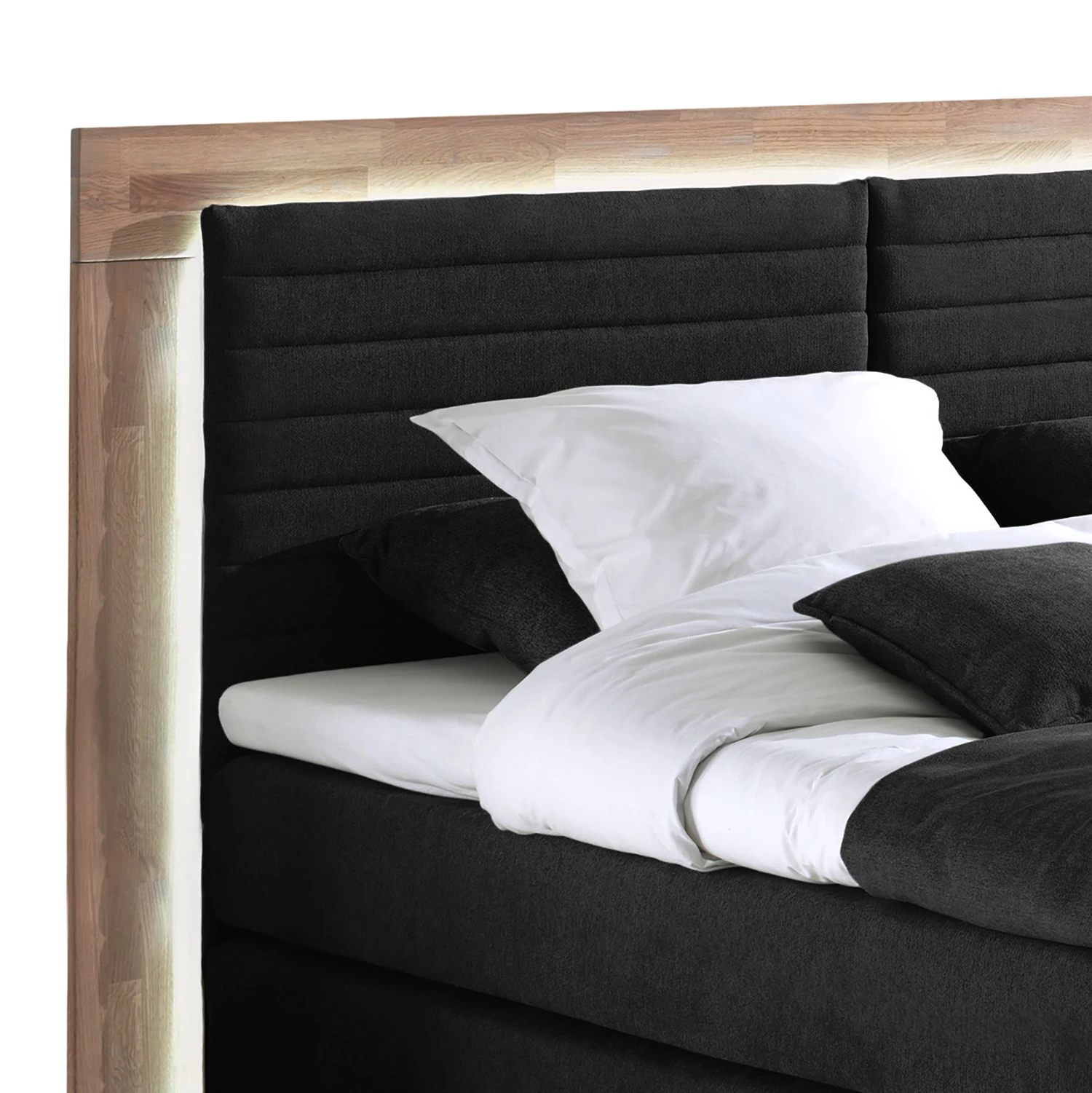 Naturoo Lit boxspring Marcel II - Tissu effet velours - Partiellement en chêne massif - Noir - 200 x 200cm - Matelas double D2/D3 3 Naturoo Lit boxspring Marcel II - Tissu effet velours - Partiellement en chêne massif - Noir - 200 x 200cm - Matelas double D2/D3 – Image 3