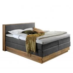 Naturoo Lit boxspring Moneta - Tissu - Partiellement en chêne massif - Gris - 180 x 200cm - D3 medium