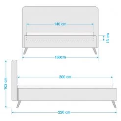 Meise.möbel Lit capitonné Mattis - Tissu / Chêne massif - Anthracite - 140 x 200cm -Lits & literie Soldes 1000176625 190819 13295900001 SKETCH DETAILS P000000001000176625 sketch