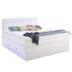 Meise.möbel Lit boxspring Lights - Imitation cuir - Blanc - 180 x 200cm - 2 tiroirs de lit