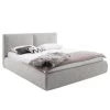 Meise.möbel Lit capitonné Atesio III - Avec tête de lit à effet coussin et tiroir de lit et matelas - Gris clair - D2 souple