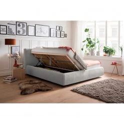 Meise.möbel Lit capitonné Atesio III - Avec tête de lit à effet coussin et tiroir de lit et matelas - Gris clair - D2 souple -Lits & literie Soldes 1000206867 201030 11443100018 MOOD DETAILS P000000001000206867 mood