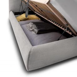 Meise.möbel Lit capitonné Atesio III - Avec tête de lit à effet coussin et tiroir de lit et matelas - Gris clair - D2 souple -Lits & literie Soldes 1000206867 201030 11444100029 DETAILS P000000001000206867