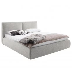 Meise.möbel Lit capitonné Atesio II - Avec tête de lit à effet coussin et tiroir de lit - Gris clair