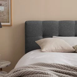 Ars Natura Lit capitonné Woodlake I - Tissu structuré Mali: Gris foncé - 140 x 200cm - Sans espace de rangement -Lits & literie Soldes 1000208308 200619 18260400034 DETAILS P000000001000208308