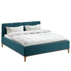 Mørteens Lit capitonné Kaarina - Tissu structuré Mali: Pétrole - 180 x 200cm - Sans espace de rangement