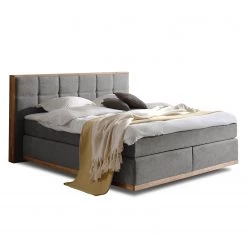 Naturoo Lit boxspring Levana - Tissu / Partiellement en hêtre massif - Gris foncé - 200 x 200cm - Matelas double D2/D4