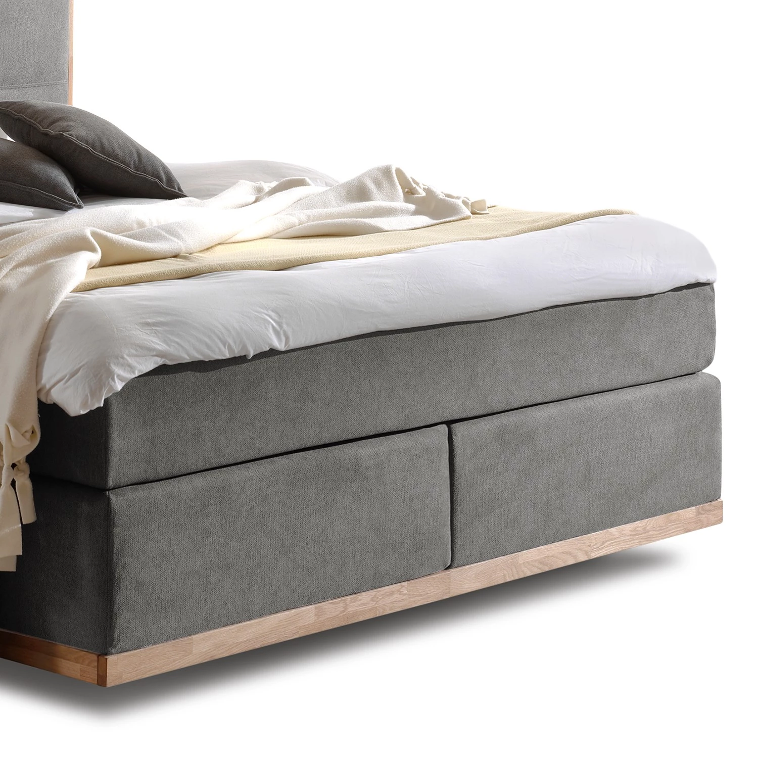 Naturoo Lit boxspring Levana - Tissu / Partiellement en hêtre massif - Gris foncé - 200 x 200cm - Matelas double D2/D4 4 Naturoo Lit boxspring Levana - Tissu / Partiellement en hêtre massif - Gris foncé - 200 x 200cm - Matelas double D2/D4 – Image 4