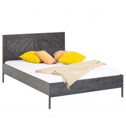 Jack & Alice Lit en bois massif Loga - Acacia massif / Fer - Acacia gris / Noir - 140 x 200cm