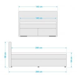 Cotta Lit boxspring Wellton - Gris foncé - 140 x 200cm -Lits & literie Soldes 1000224070 200909 07444400005 SKETCH DETAILS P000000001000224070 sketch