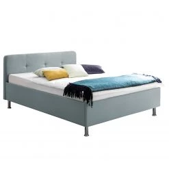 Meise.möbel Lit capitonné Amelie - Bleu glacier - 140 x 200cm - Chrome brillant