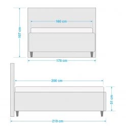 Loftscape Lit capitonné Windham - Gris foncé - 160 x 200cm -Lits & literie Soldes 1000230582 210720 07115800039 SKETCH DETAILS P000000001000230582 sketch