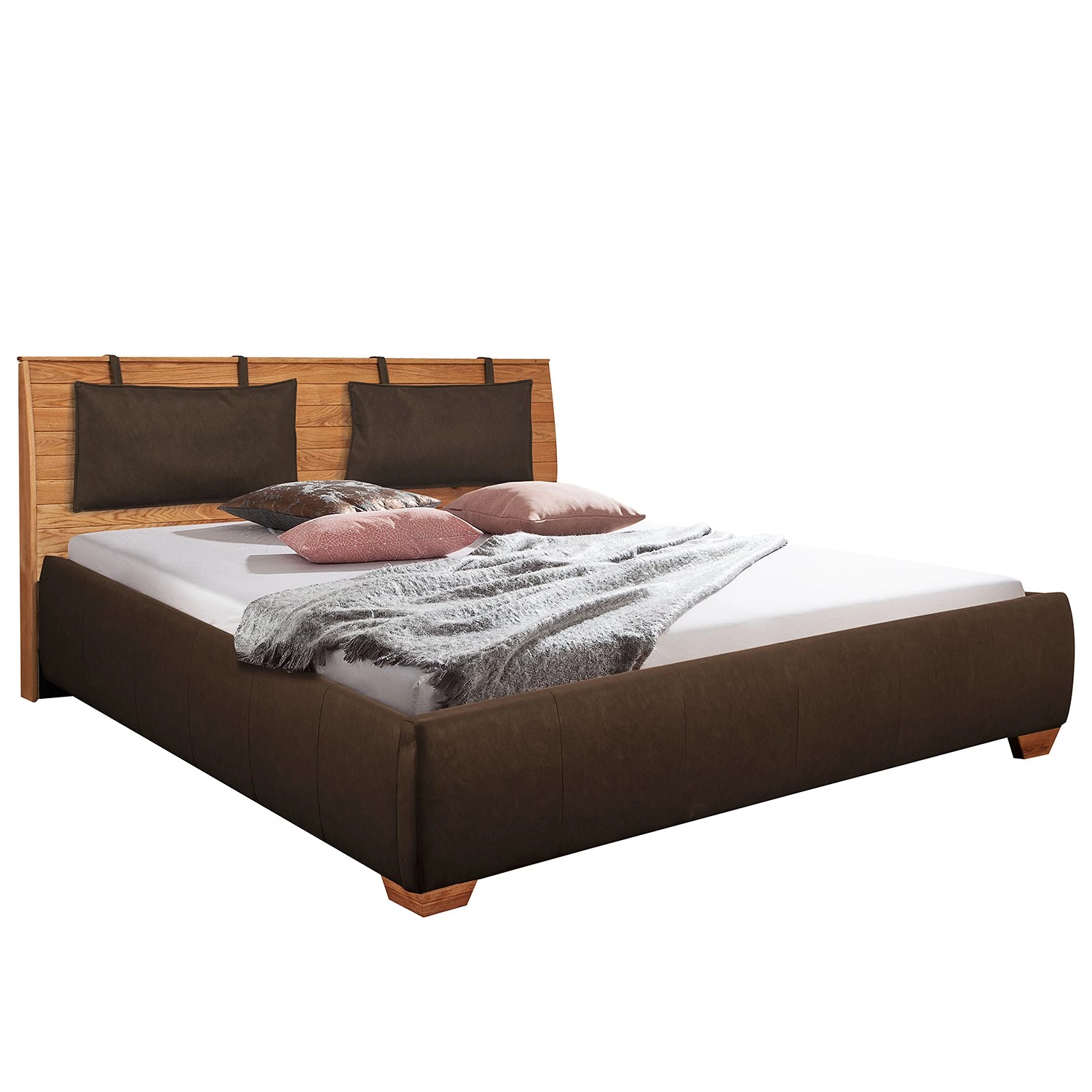 Loftscape Lit capitonné Palu - Marron / Chêne - 160 x 200cm 1 Loftscape Lit capitonné Palu - Marron / Chêne - 160 x 200cm