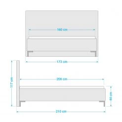 Loftscape Lit capitonné Martu - Gris - 160 x 200cm -Lits & literie Soldes 1000272391 210614 14422400045 SKETCH DETAILS P000000001000272391 sketch