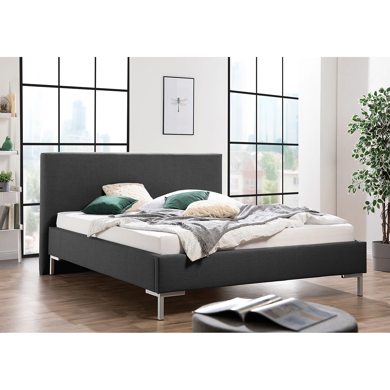 Loftscape Lit capitonné Milo - Anthracite - 180 x 200cm 2 Loftscape Lit capitonné Milo - Anthracite - 180 x 200cm – Image 2