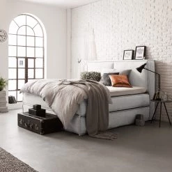 Lit boxspring Kinx - Tissu KINX : Blanc - 160 x 200cm - D3 medium - 130 cm -Lits & literie Soldes 1000315069 211223 18141900313 MOOD DETAILS P000000001000315069 mood