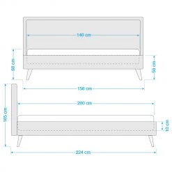 Meise.möbel Lit capitonné Frieda - Tissu Stenja: Océan - 140 x 200cm - Marron - Sans espace de rangement -Lits & literie Soldes 1000316969 220107 14172400687 SKETCH DETAILS P000000001000316969 sketch