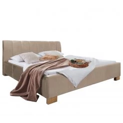Mørteens Lit capitonné Larisa - Velours Ravi: Beige - 160 x 200cm - Sans espace de rangement