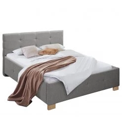 Mørteens Lit capitonné Atessio - Tissu structuré Mali: Gris - 140 x 200cm - Sans espace de rangement