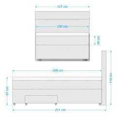 Loftscape Lit boxspring Runner II - Avec éclairage - Tissu Kora: Gris -Lits & literie Soldes 1000329001 220203 155340000500 SKETCH DETAILS P000000001000329001 sketch