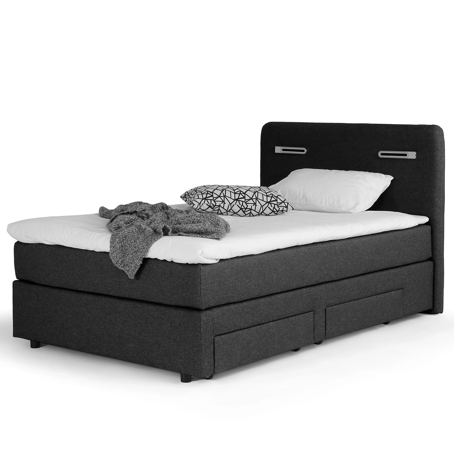 Loftscape Lit boxspring Speedy II - Avec éclairage - Tissu Kora: Anthracite - D2 souple 1 Loftscape Lit boxspring Speedy II - Avec éclairage - Tissu Kora: Anthracite - D2 souple