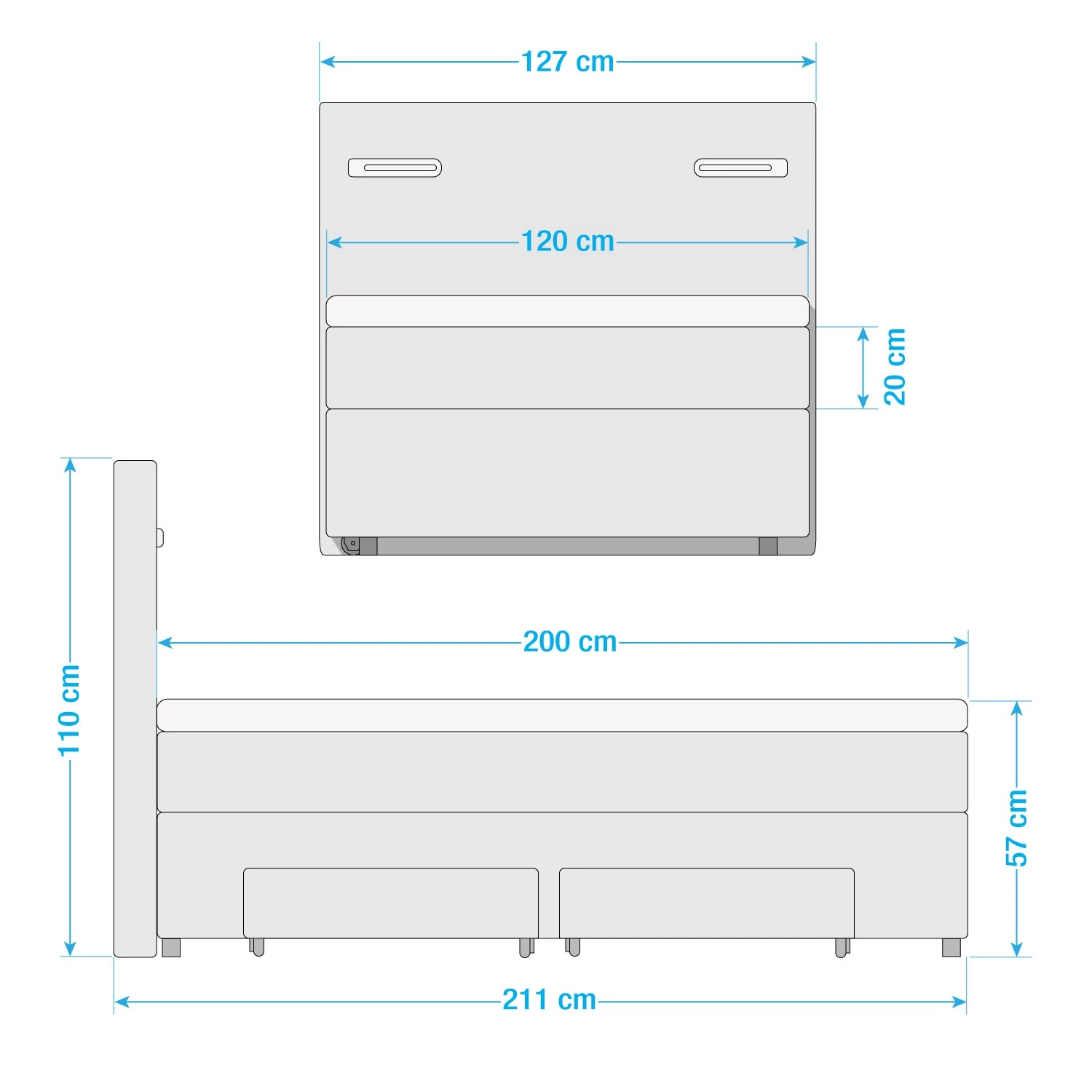 Loftscape Lit boxspring Speedy I - Avec éclairage - Microfibre Senga: Argent - D2 souple 6 Loftscape Lit boxspring Speedy I - Avec éclairage - Microfibre Senga: Argent - D2 souple – Image 6