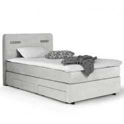 Loftscape Lit boxspring Speedy I - Avec éclairage - Microfibre Senga: Argent - D2 souple