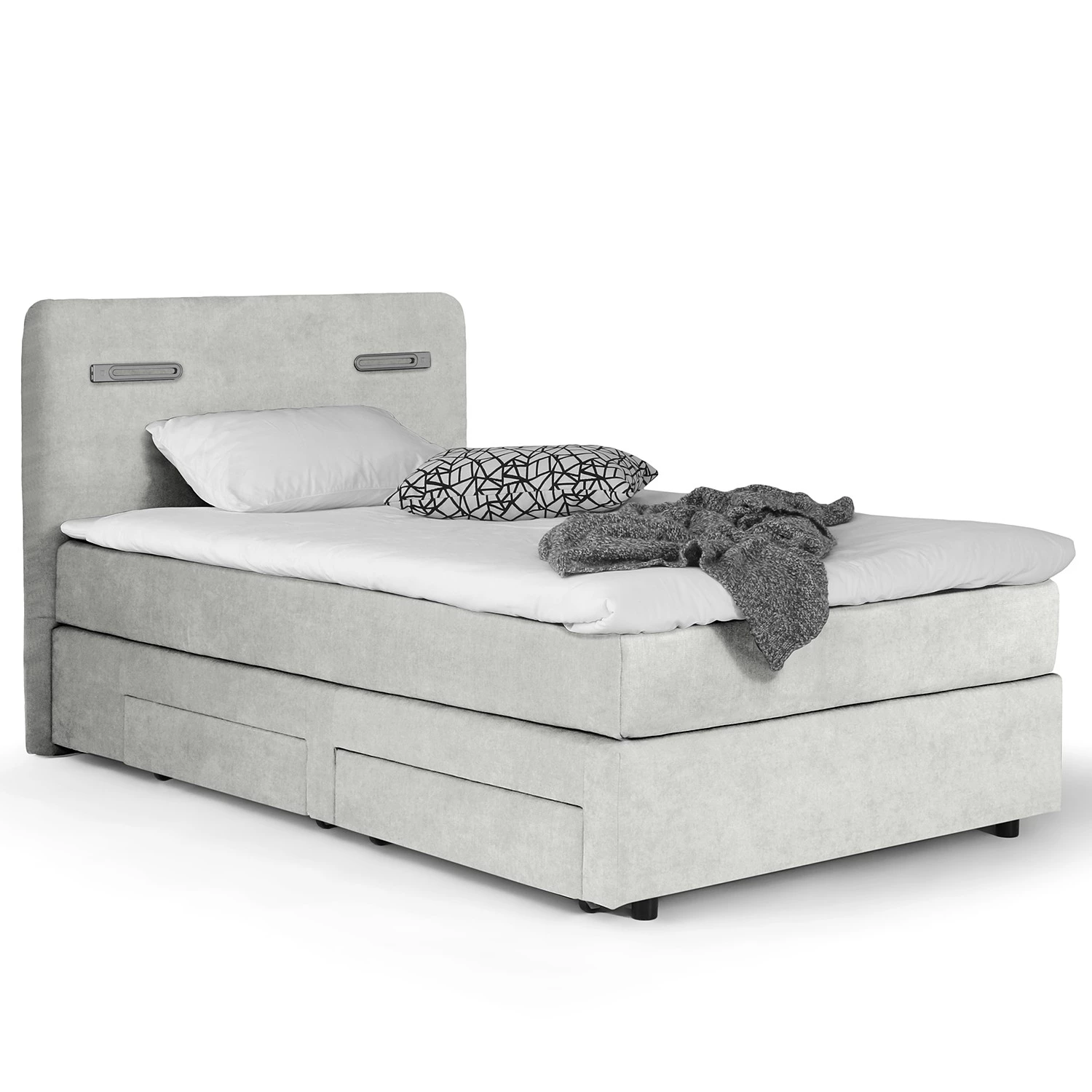 Loftscape Lit boxspring Speedy I - Avec éclairage - Microfibre Senga: Argent - D2 souple 1 Loftscape Lit boxspring Speedy I - Avec éclairage - Microfibre Senga: Argent - D2 souple