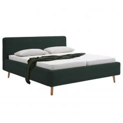 Meise.möbel Lit capitonné Mattis I - Vert foncé - 160 x 200cm - 2 tiroirs de lit