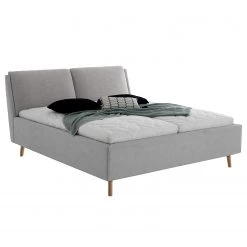 Meise.möbel Lit capitonné Valetta - Gris clair - 160 x 200cm - Chêne clair