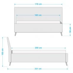 Meise.möbel Lit capitonné Mila I - Gris - 160 x 200cm -Lits & literie Soldes 1000350950 220622 500 SKETCH DETAILS P000000001000350950 sketch