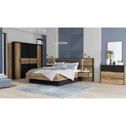 Loftscape Lit et chevets Huy - Éclairage intégré - Imitation pin des Alpes / Noir - 180 x 200cm -Lits & literie Soldes 1000363078 220819 022 MOOD DETAILS P000000001000363078 mood