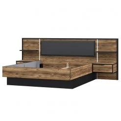 Loftscape Lit et chevets Huy - Éclairage intégré - Imitation pin des Alpes / Noir - 180 x 200cm -Lits & literie Soldes 1000363078 220819 030 DETAILS P000000001000363078