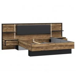 Loftscape Lit et chevets Huy - Éclairage intégré - Imitation pin des Alpes / Noir - 180 x 200cm -Lits & literie Soldes 1000363078 220819 040 DETAILS P000000001000363078