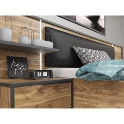 Loftscape Lit et chevets Huy - Éclairage intégré - Imitation pin des Alpes / Noir - 180 x 200cm -Lits & literie Soldes 1000363078 220819 080 DETAILS P000000001000363078