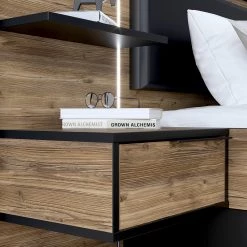 Loftscape Lit et chevets Huy - Éclairage intégré - Imitation pin des Alpes / Noir - 180 x 200cm -Lits & literie Soldes 1000363078 220819 081 DETAILS P000000001000363078