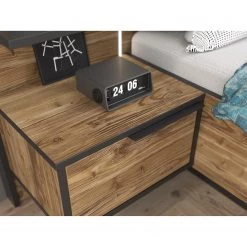 Loftscape Lit et chevets Huy - Éclairage intégré - Imitation pin des Alpes / Noir - 180 x 200cm -Lits & literie Soldes 1000363078 220819 082 DETAILS P000000001000363078